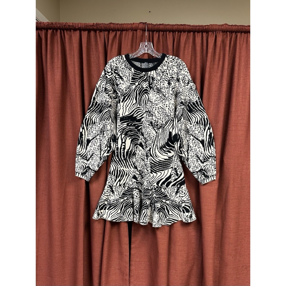 Anthropologie 3/4 Sleeve Ruffled Sweater Knit Dress Size XS New Black/White